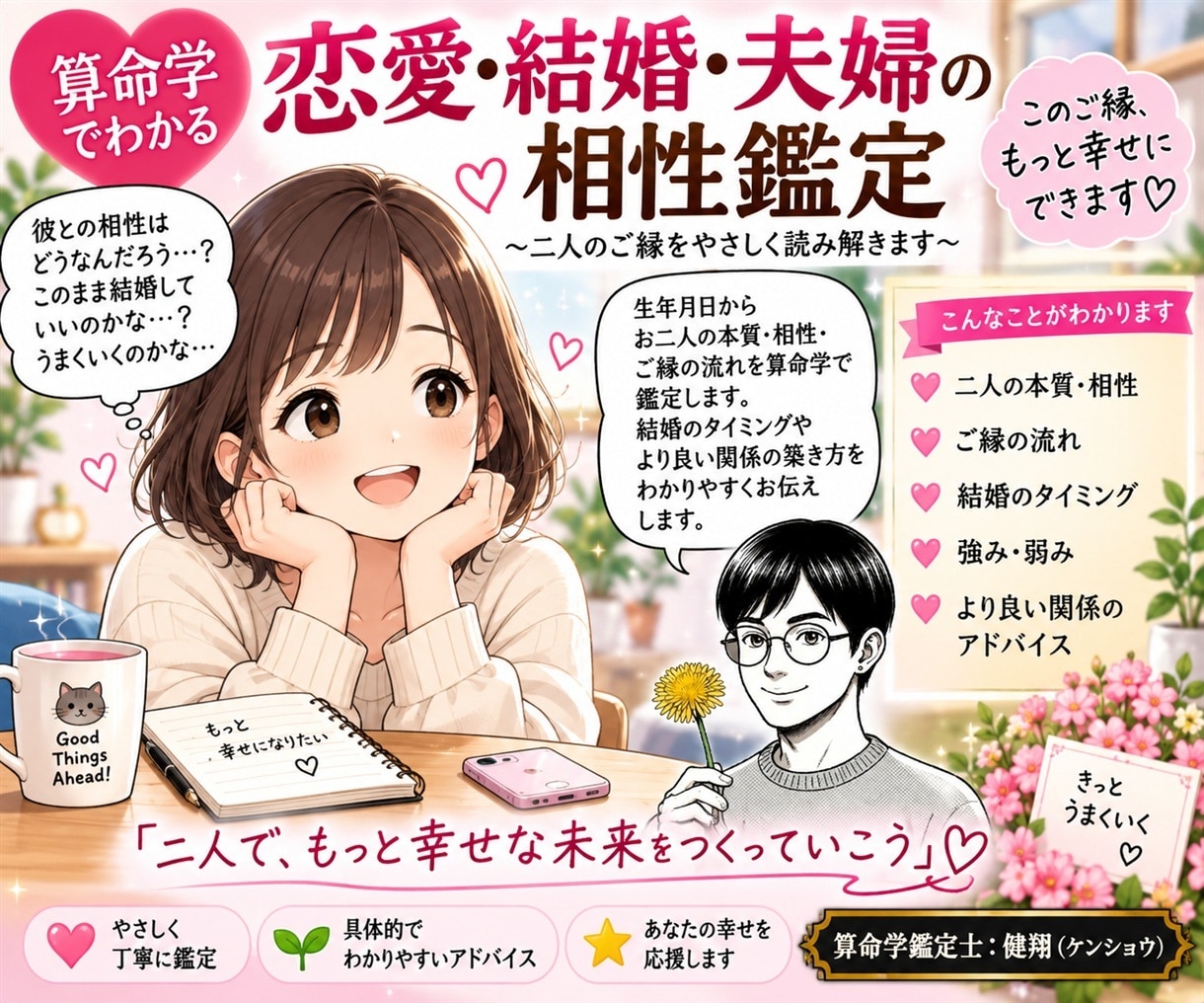 気になるあの人との相性を占います あの人とどうしたらうまくいくの？二人の未来は？ イメージ1