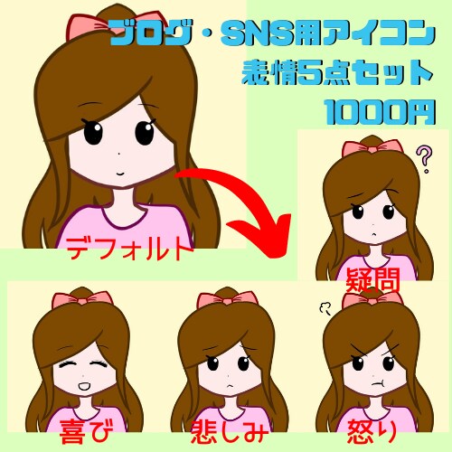 ブログ・SNSなどで使えるアイコンを描きます 元ブロガーによる、選べる表情5点セットアイコン！ イメージ2