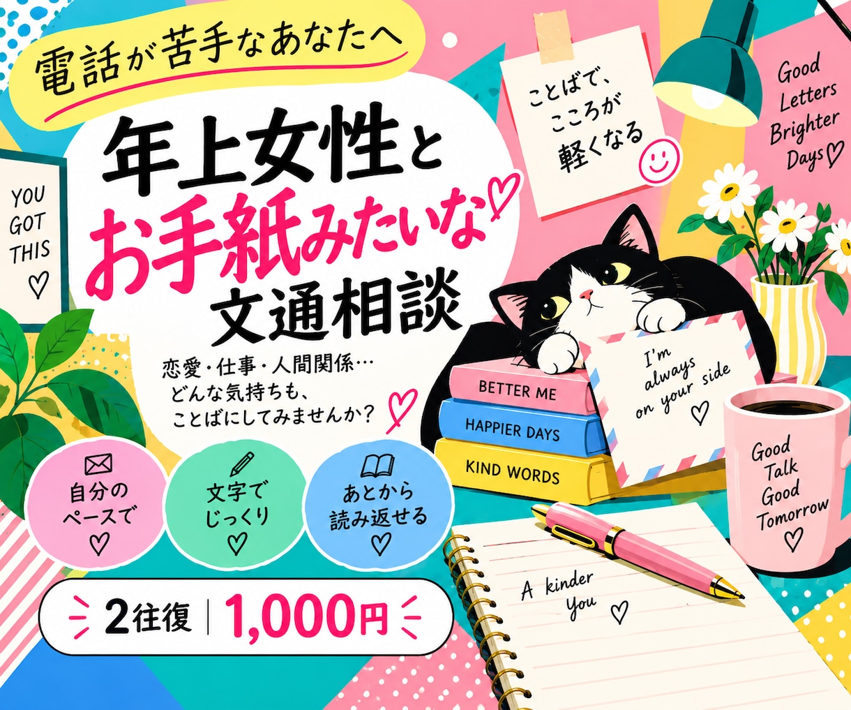 お電話苦手な方、親身な年上女性が文章でお答えします 文芸卒の私が傾聴、保存できるファイル形式でお返事差し上げます イメージ1