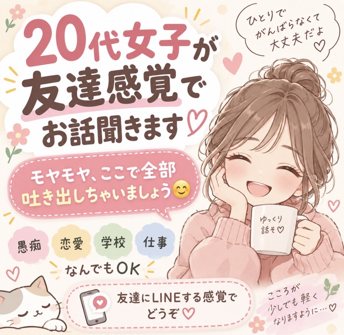 20代女子が友達感覚で恋バナ聞きます 若い子への恋愛相談も、同世代の恋バナも！！ イメージ1