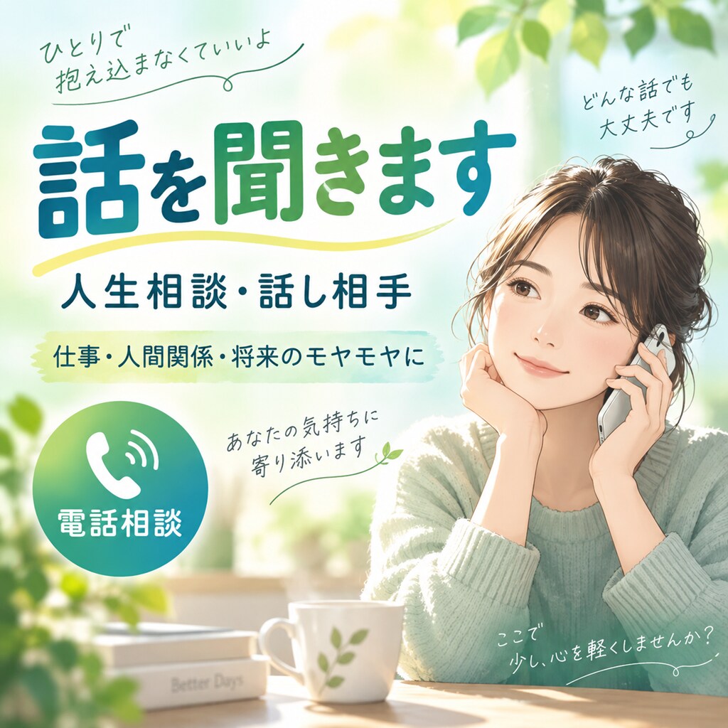 何でも話せる人生相談・話し相手になります 「まとまってなくても大丈夫。まず話してください」 イメージ2
