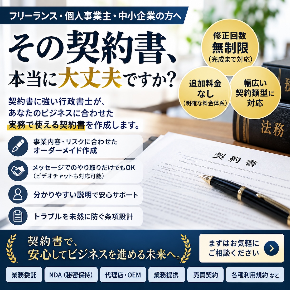契約書に強い行政書士が契約書を作成します ひな形ではない、あなたの事業を守る契約書を作成 イメージ1