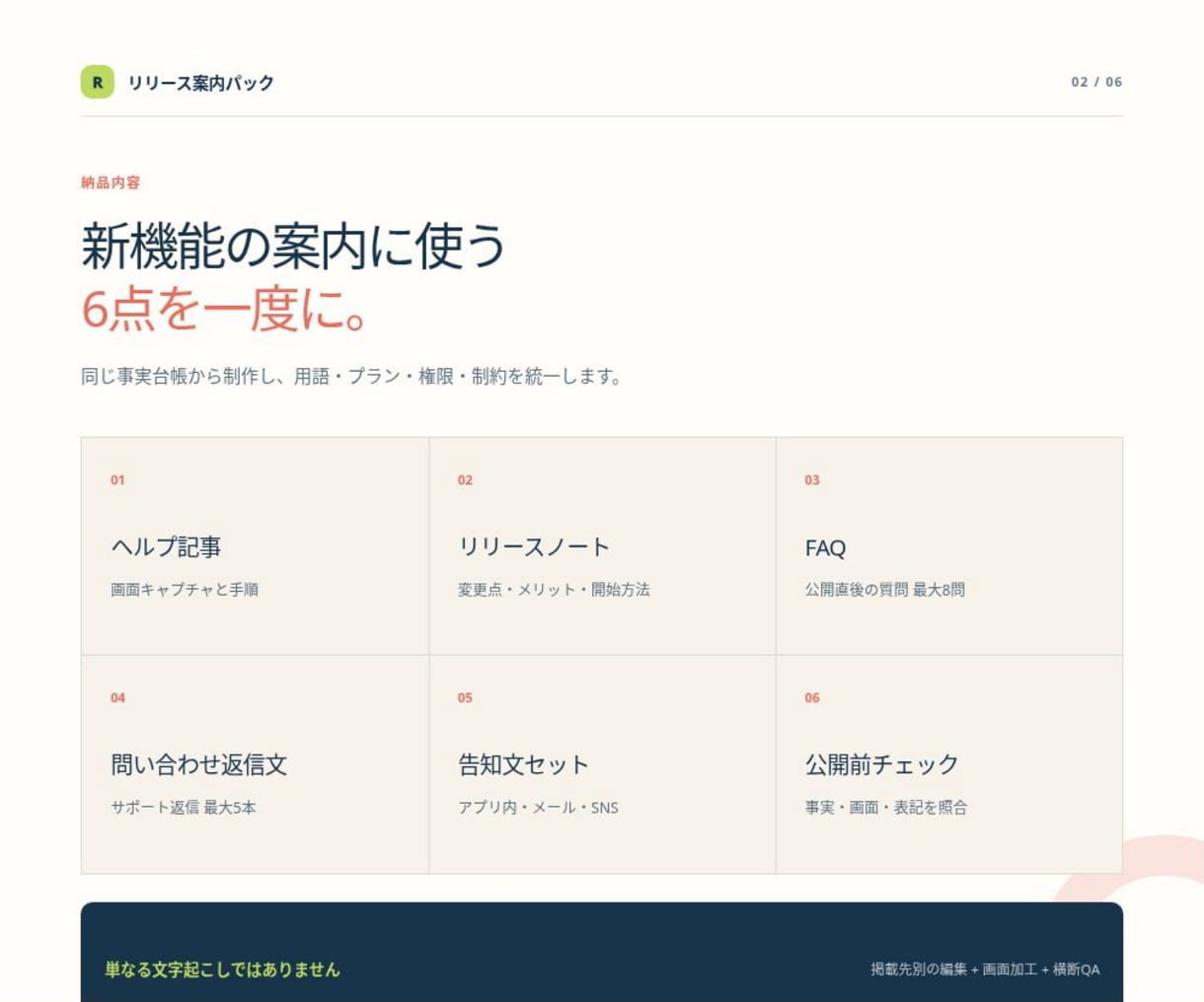 SaaSの操作マニュアル・FAQを一括制作します 新機能1つからヘルプ・FAQ・告知文6点を一括制作 イメージ2