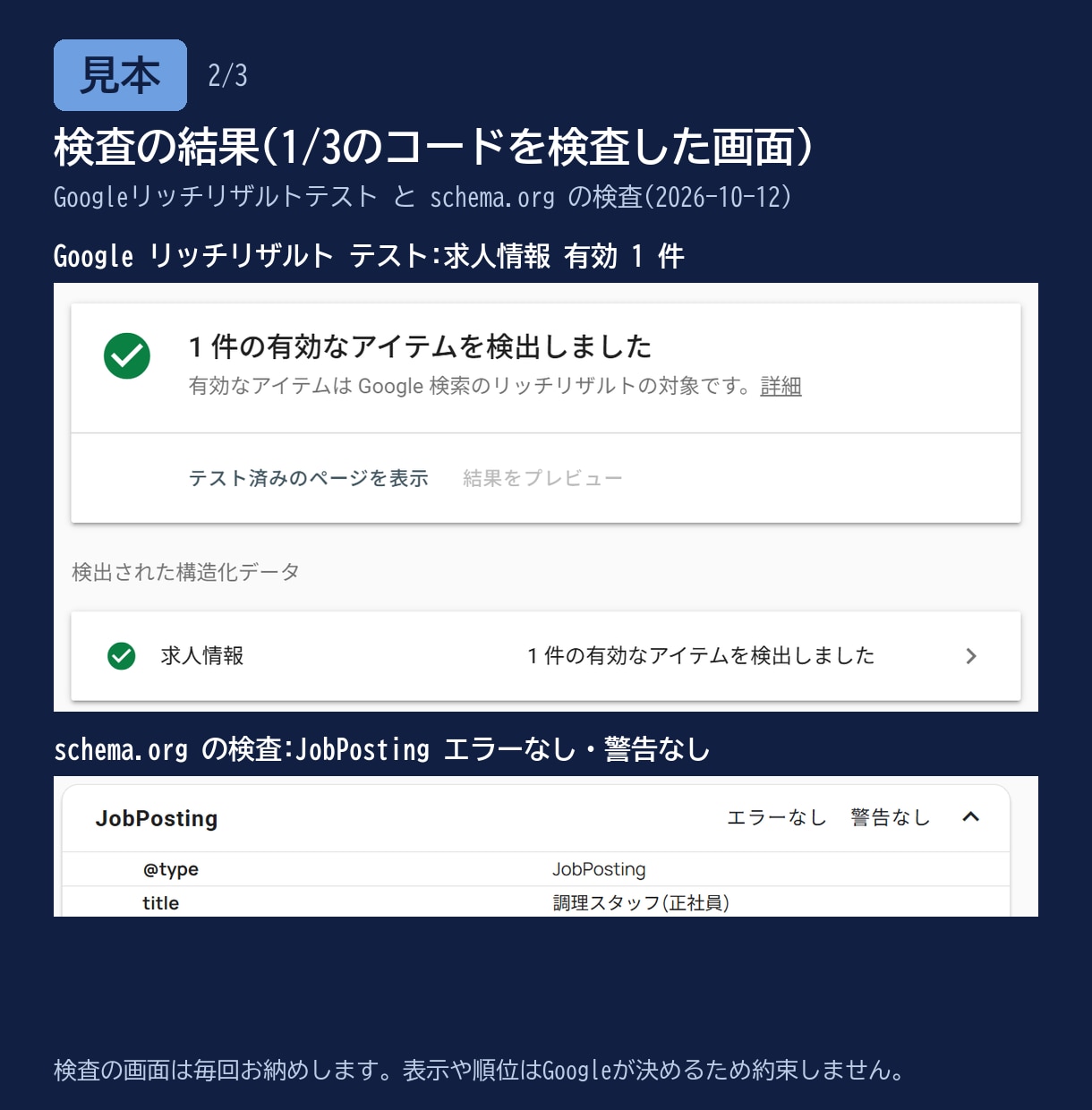 構造化データを作り検査に通して納めます JSON-LDと検査結果と貼り方の手順書を納めます イメージ3