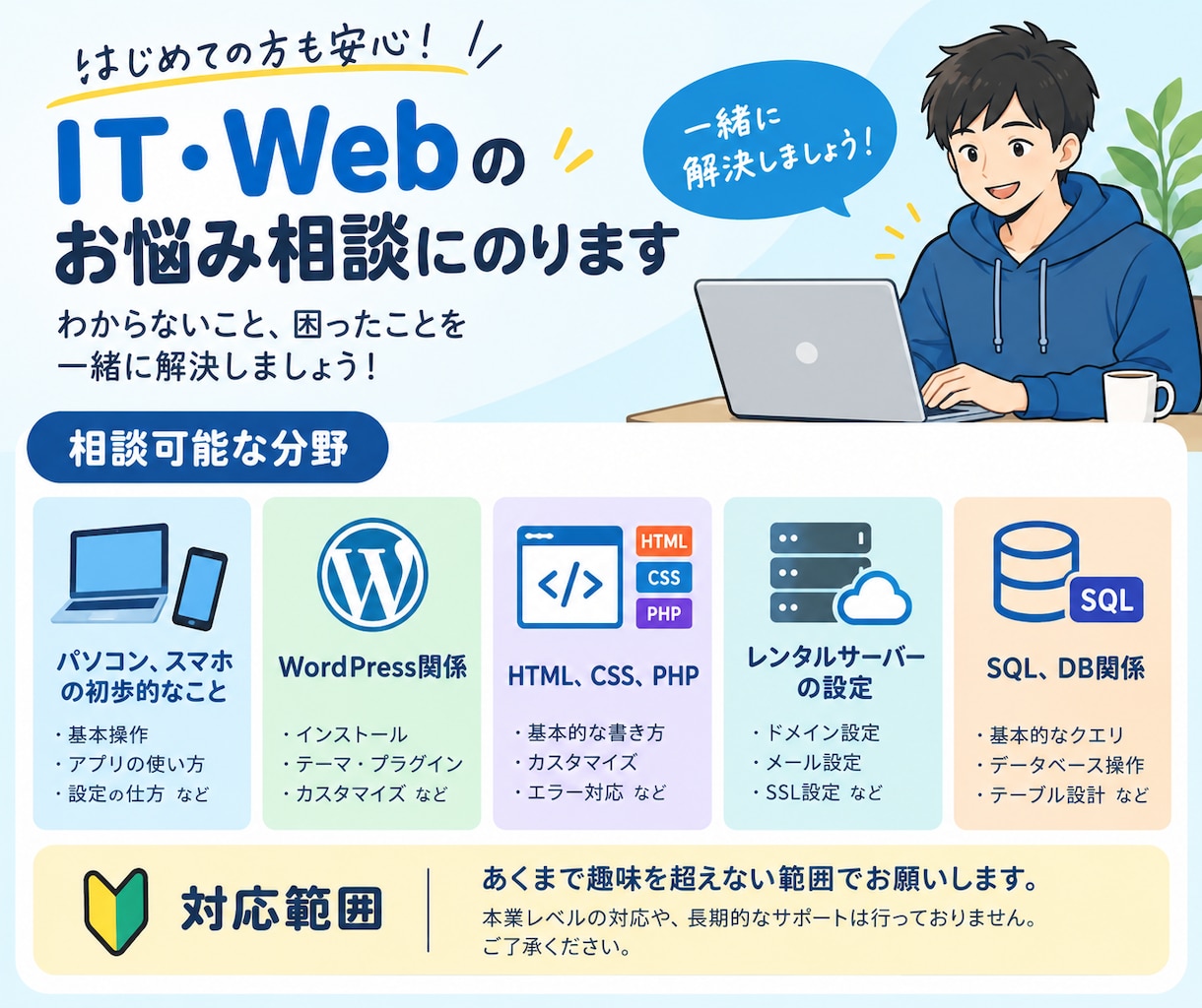 ちょっとした困りごとを解決、アドバイスします パソコン、スマホの使い方、WordPressのカスタマイズ イメージ1