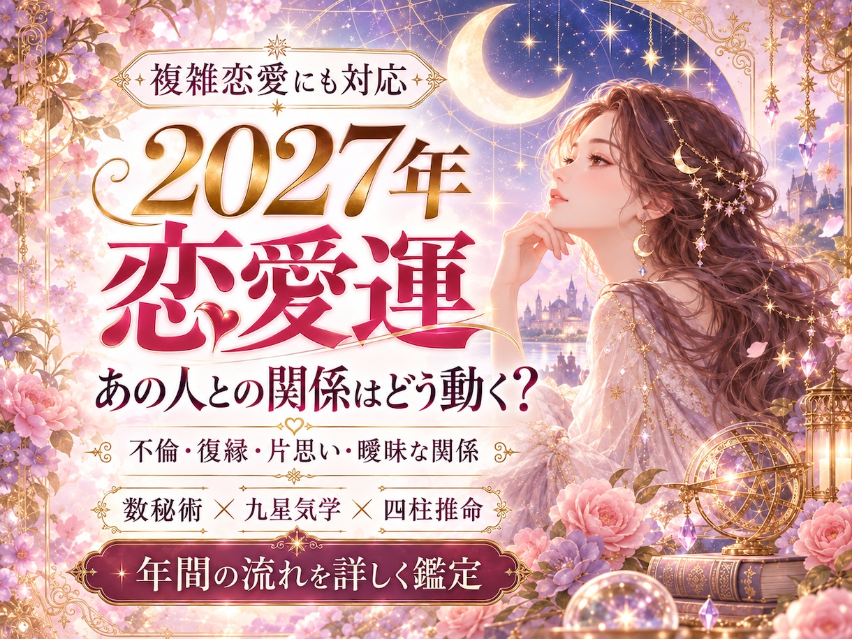 2027年の恋愛運と複雑な恋の行方を占います 不倫・復縁・片思い｜2027年の恋愛運と転機を詳しく鑑定 イメージ1