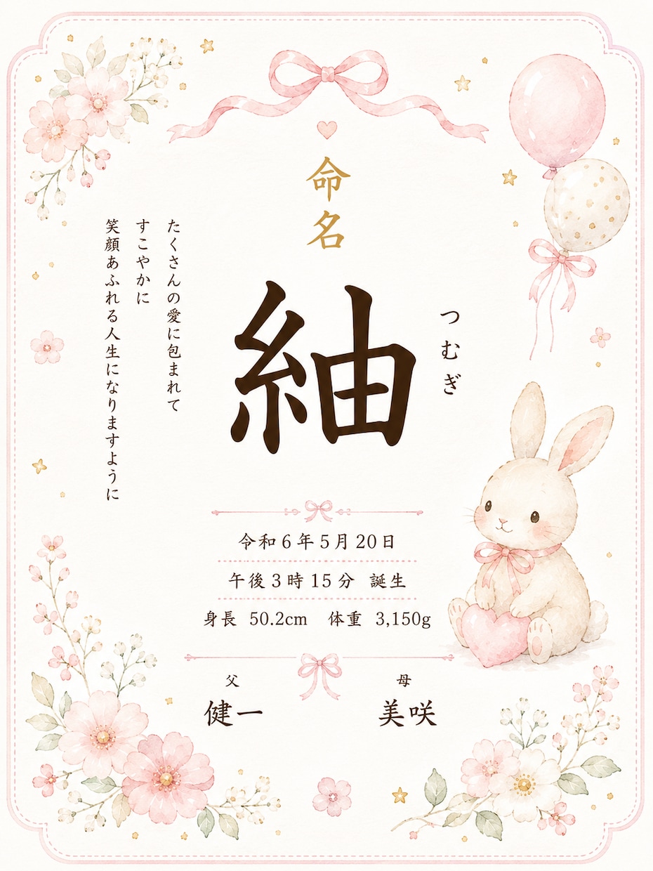 世界にひとつだけのオリジナル命名書を作成します 温かみのある命名書を高画質データでお届けします！ イメージ2