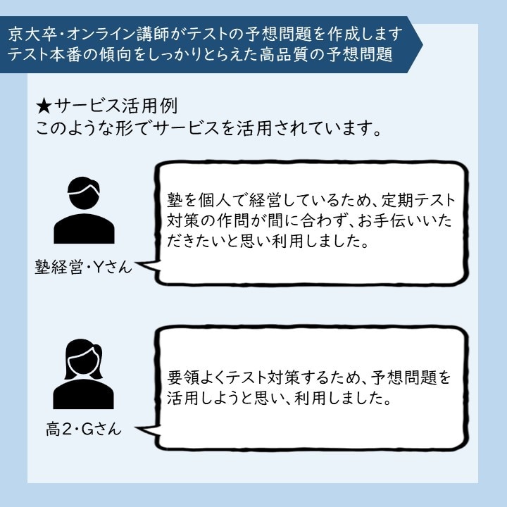 京大卒オンライン講師がテストの予想問題を作成します テスト本番の傾向をしっかりとらえた高品質の予想問題 イメージ4