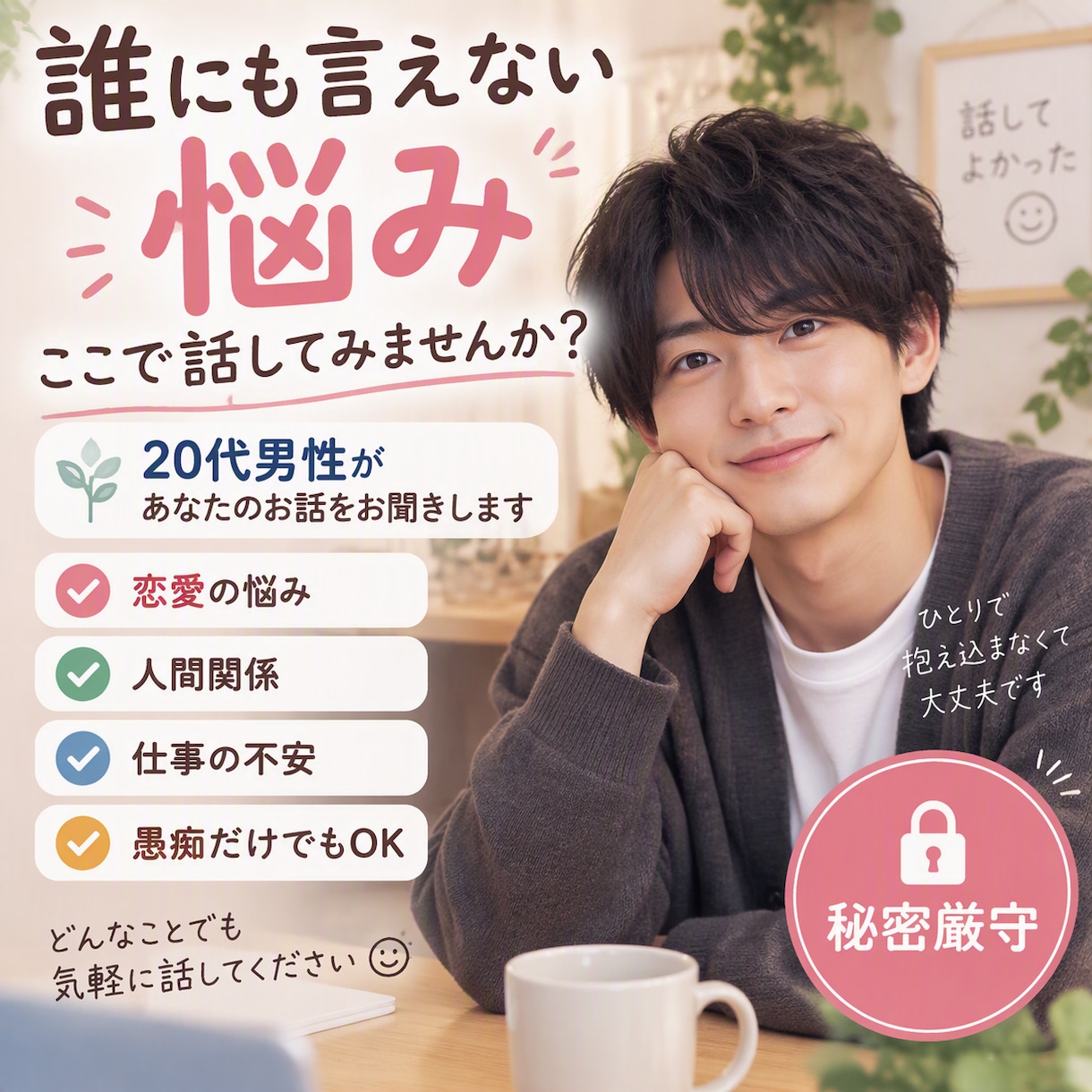 今すごく話したい気分！そんな時はいつでも聞きます どんなお話でも打ち明けちゃってください！寄り添います！ イメージ1