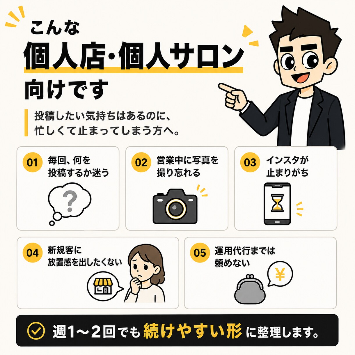 忙しい個人店のインスタ投稿案を作ります 投稿が続く最初の7日を設計します イメージ3