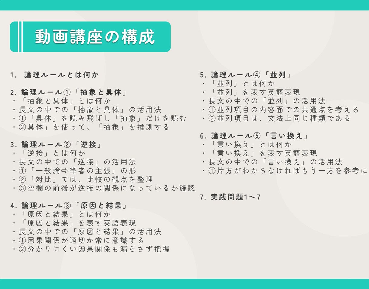 丁寧に長文読解するための5つの論理ルールを教えます ワンランク上の長文読解を目指す方向けの買い切り型の動画講座 イメージ5