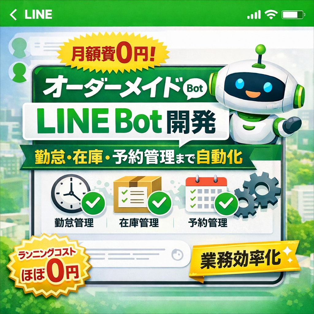 月額費0円！オーダーメイドLINE Bot作ります 勤怠・在庫・予約管理など、自動応答の柔軟なシステム開発 イメージ1