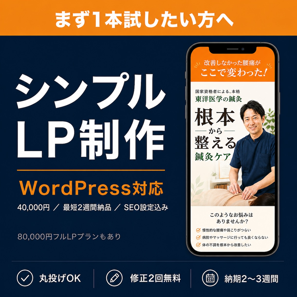 WordPressでシンプルLPを制作します 1本試したい方へ。シンプル構成で素早く・確実にLP制作します イメージ1