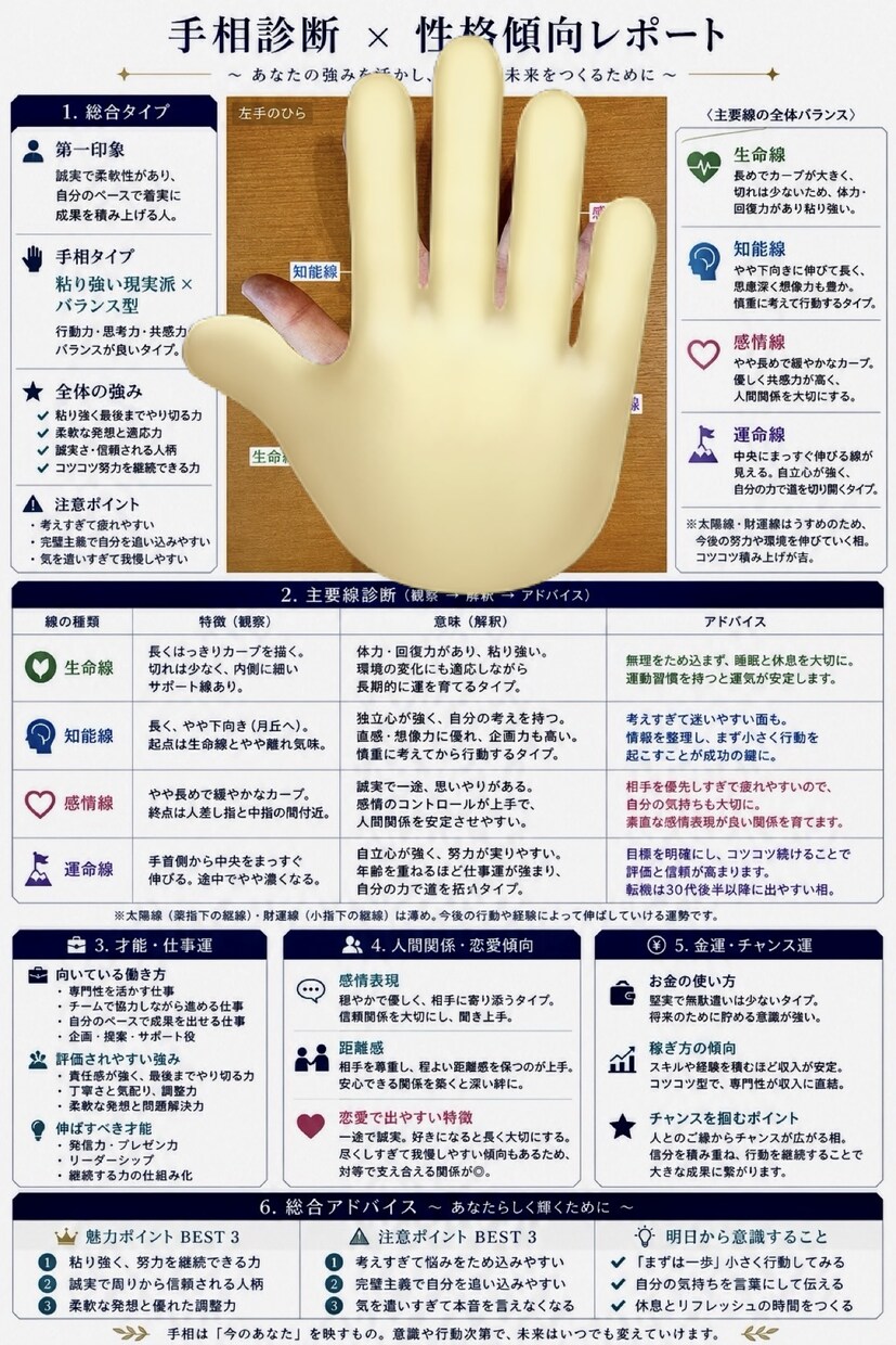 手相であなたの【総合運】を徹底鑑定します AI分析＋直感で、ブレない鑑定を行います イメージ3