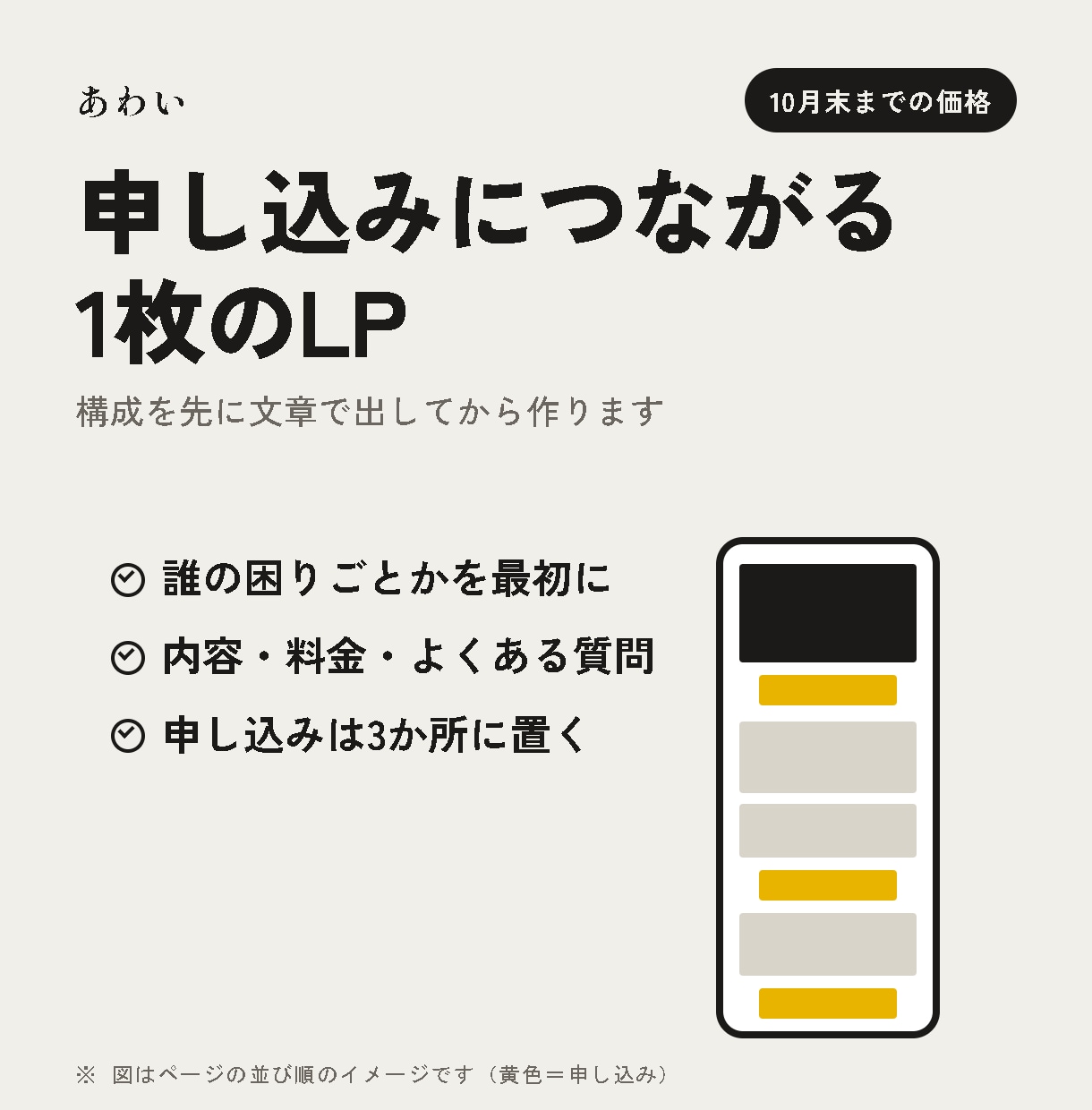 申し込みにつながる1枚のLPを作ります 【10月末までの価格】構成から作ります イメージ1