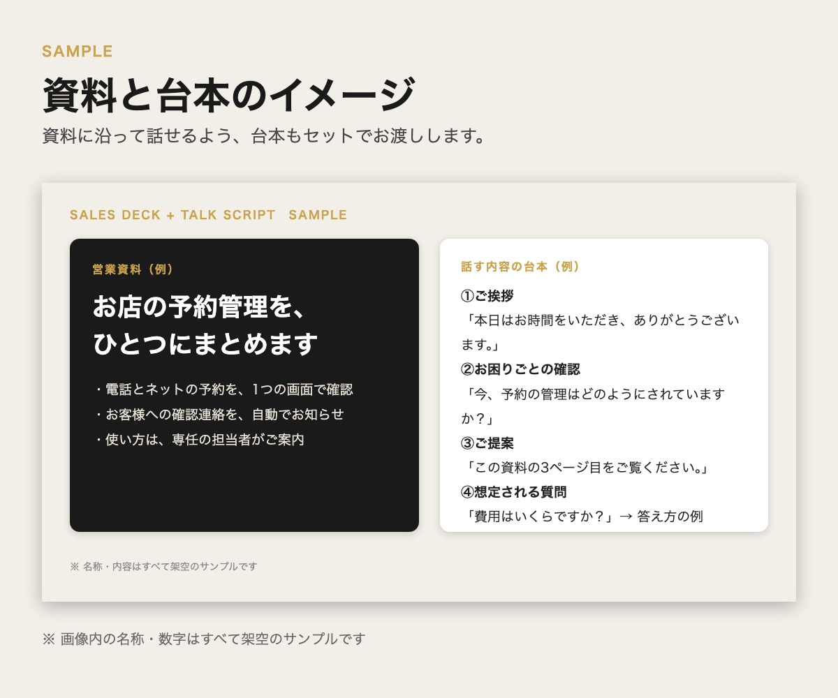 営業資料と話す内容のセットを作ります 資料と話の流れを、セットで整えます イメージ2