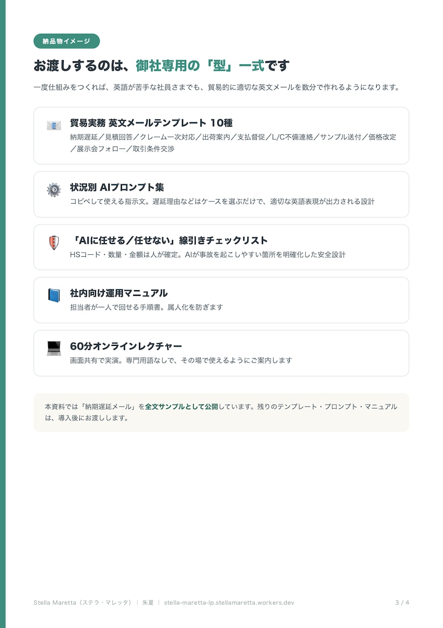 貿易の英文メールをAIで時短する仕組み作ります 先着3名モニター価格｜貿易実務12年×AIで英文メール時短 イメージ4