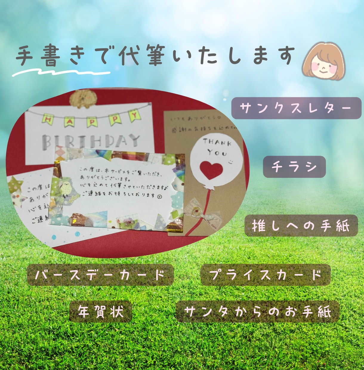 手書きで【印象UP】あなたの気持ちを代筆します 格安☆宛名書き無料！手書きイラストやフレームもOKです◎ イメージ3