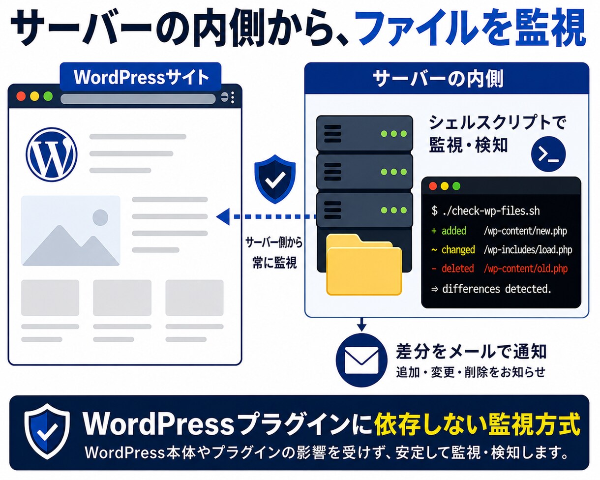 WordPressに改ざん検知システムを導入します ファイル改ざんや不審PHPの配置を検知して、メール通知！ イメージ4