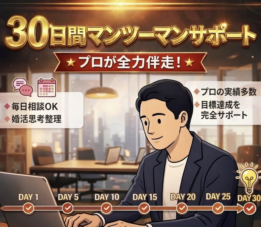 元結婚相談所カウンセラーが30日婚活サポートします 30日間、一人で悩まず進むための婚活相談です イメージ1