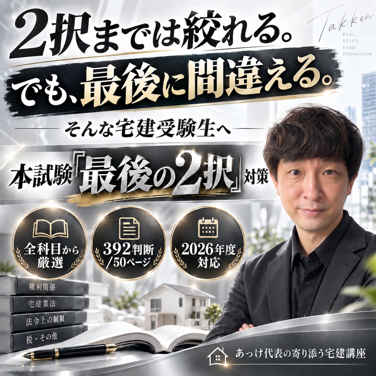 宅建本試験の「最後の2択」対策教材を提供します 2択までは絞れるのに最後に外してしまう方のための392の判断 イメージ1