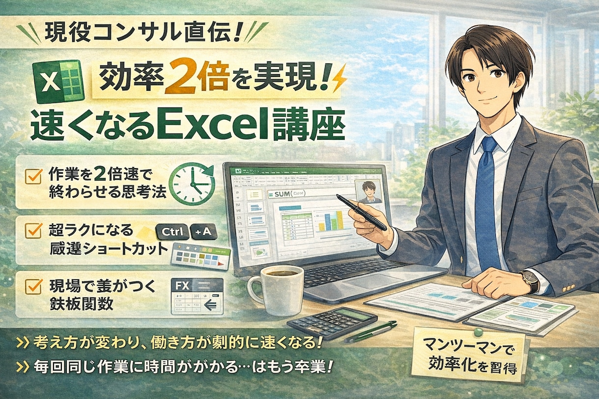 現役コンサル直伝！Excel思考の基本原則教えます 作業効率2倍へ導く「考え方のクセ」 イメージ1