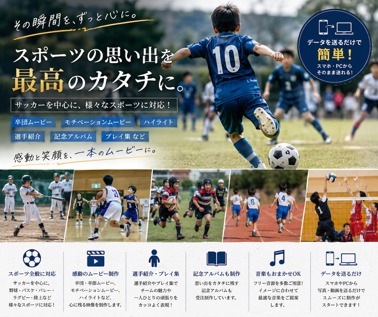 卒団・記念など感動のスポーツ動画を制作します データを送るだけで 簡単に感動のMovieを制作出来ます イメージ1