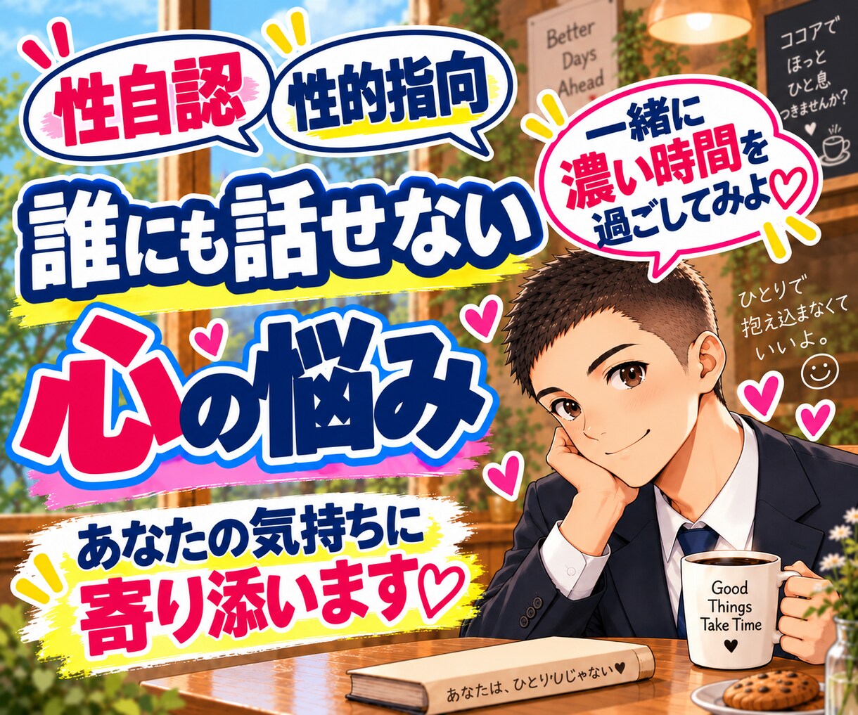 男性限定｜性自認・性的指向・心の悩みに寄り添います ゲイだから話せる、濃い時間を一緒にすごしませんか？ イメージ1