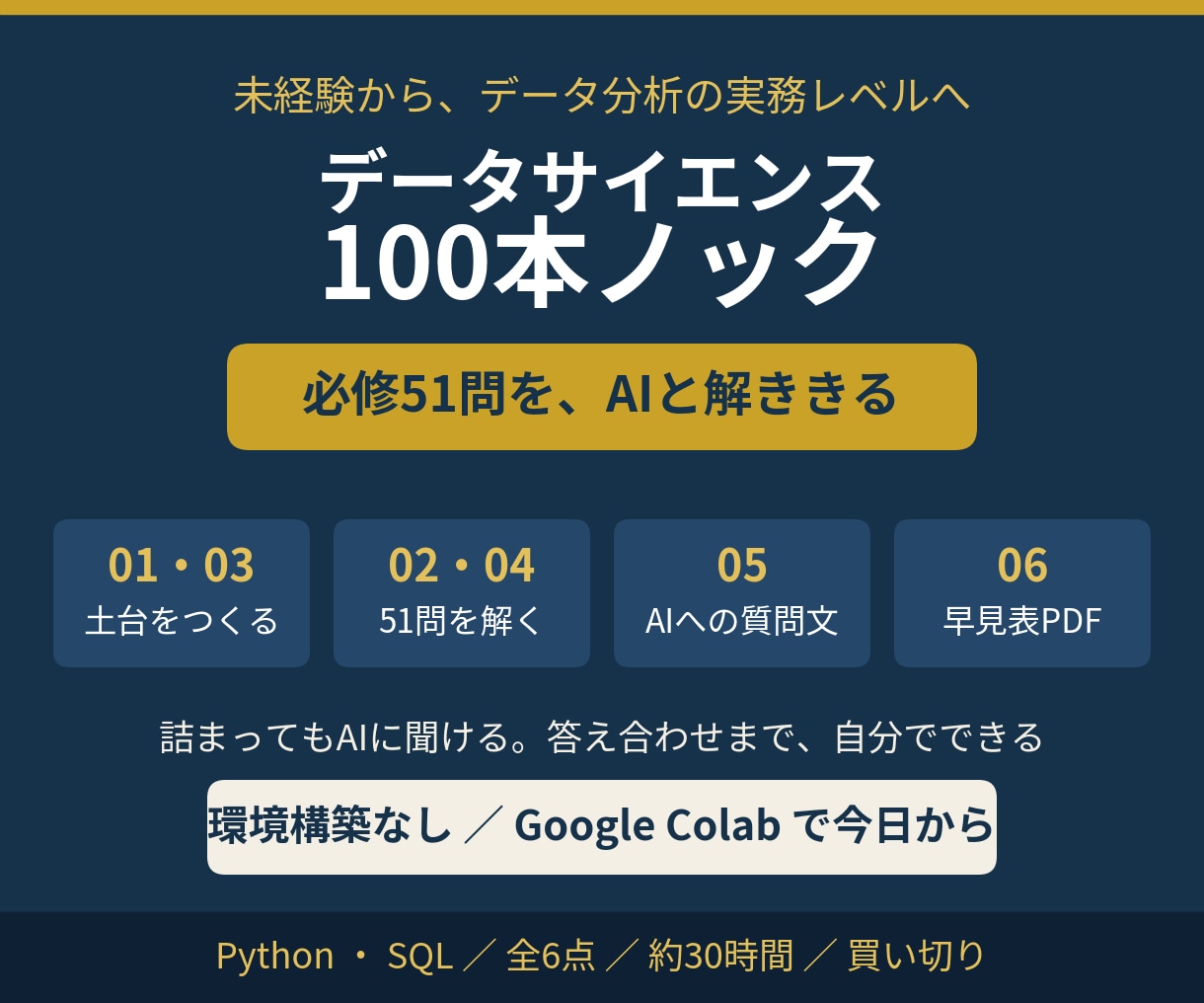 Python・SQL独習教材一式をお渡しします 未経験からデータ分析実務レベルへ｜AIと解く100本ノック イメージ1