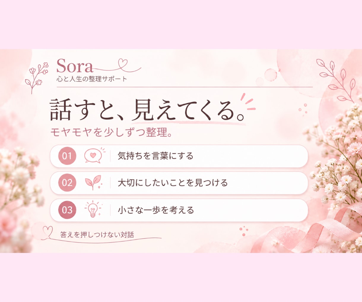 このままでいいのかな？その気持ちを整理します 仕事・家庭・これからの人生。あなたの本音を一緒に見つけます イメージ3