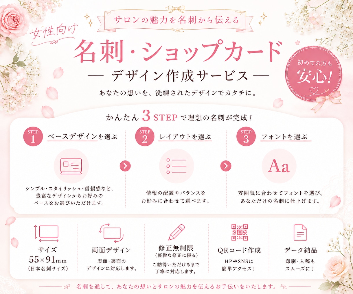 印刷100枚込！名刺・ショップカード作成します セミオーダー形式で簡単！名刺・ショップカードを迅速にお届け！ イメージ2