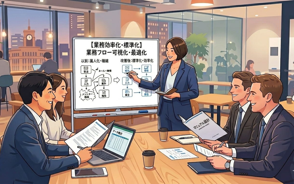 業務フローの最適化。組織の生産性を最大化します 業務設計経験を活かし、現場が迷わない最適な運用を構築します。 イメージ1
