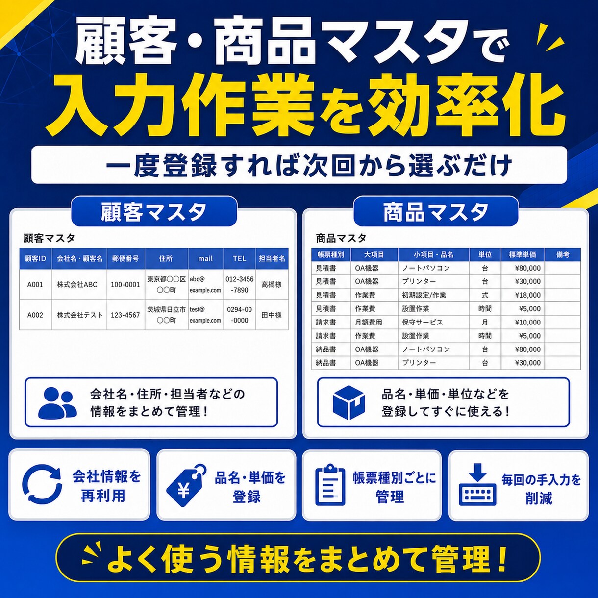Excelで見積書・請求書・納品書を自動作成します 一度の入力で3種類の帳票をかんたん作成! イメージ4