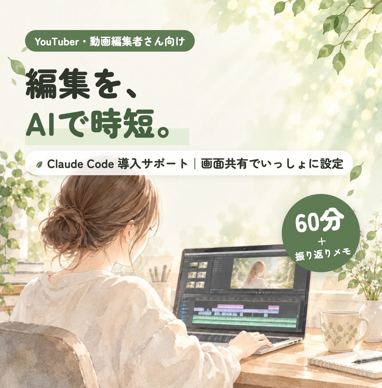 動画編集｜ClaudeCodeで編集教えます テロップ・文字起こし・切り抜きをAIに。最初の1本まで一緒に イメージ1
