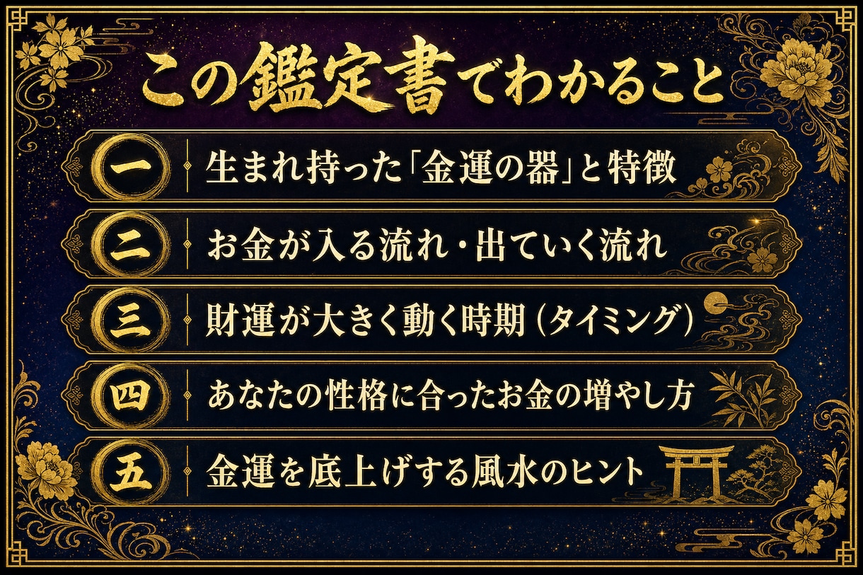 一生もの！四柱推命×風水×MBTI金運鑑定します 約1万字の本格鑑定書＋2週間の開運ヒーリング特典つき イメージ2