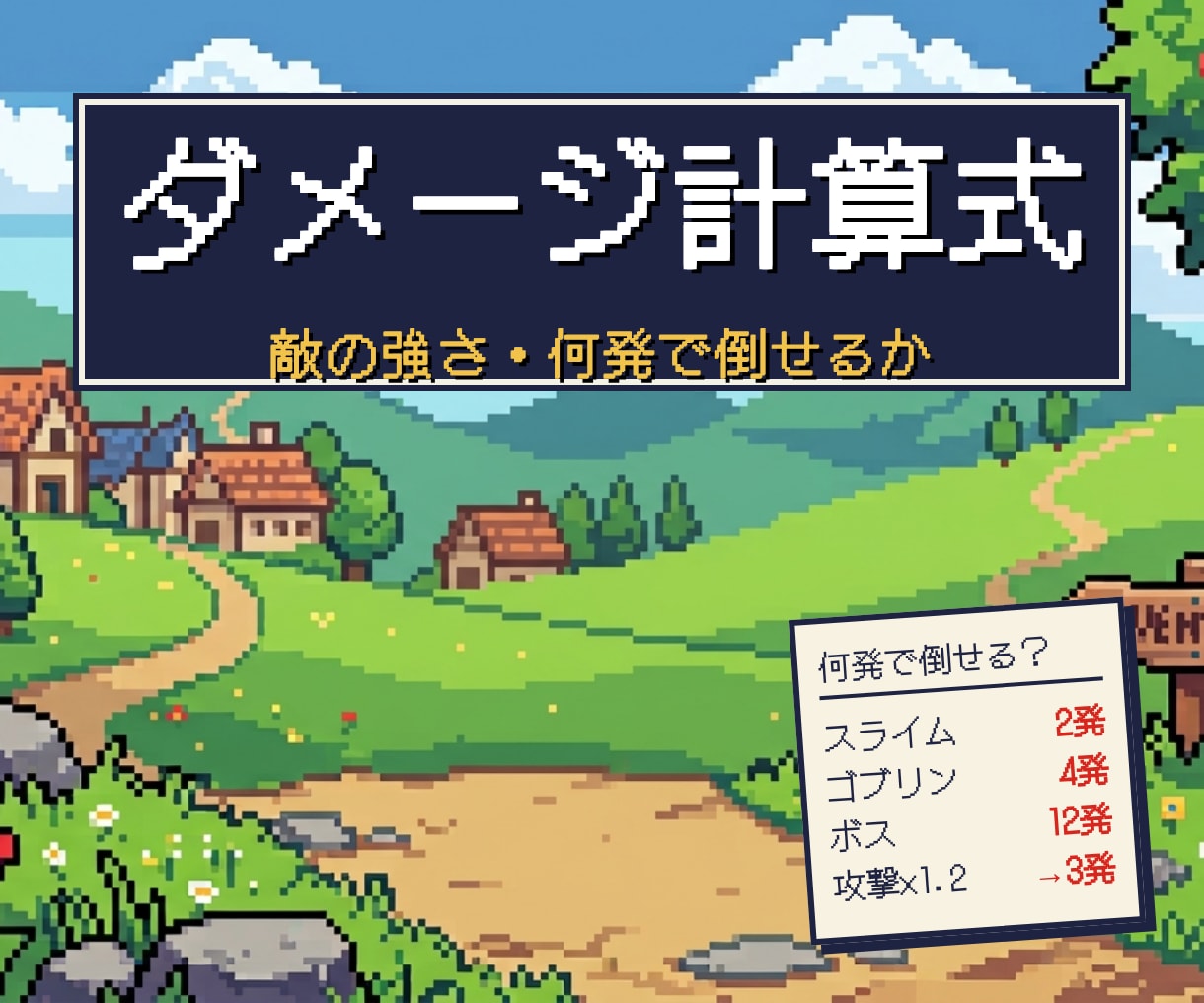 敵の強さが決まらない方へ、ダメージ計算式を作ります ゲームバランスの元になる式と、確かめるExcelを イメージ1