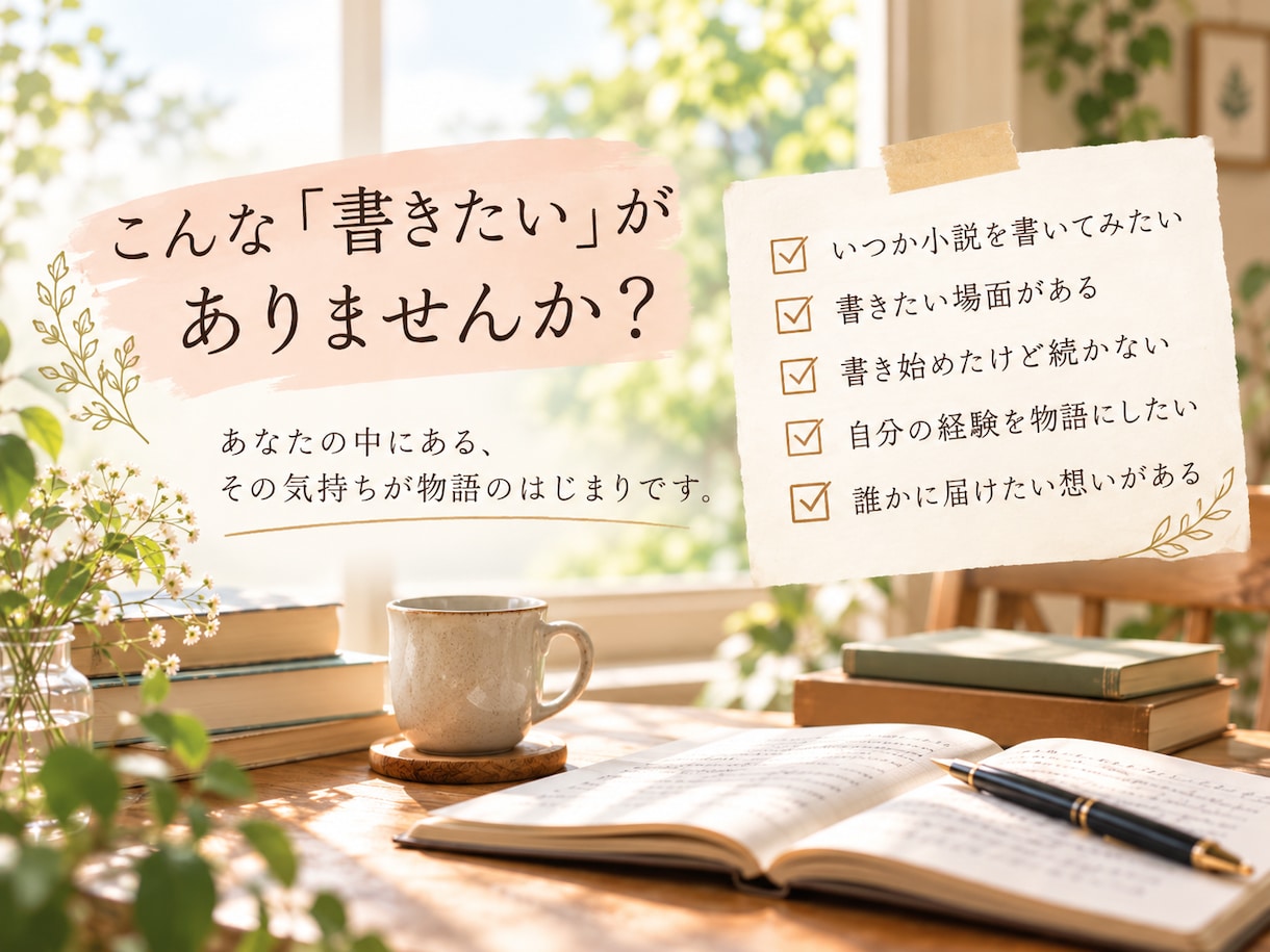 書きたい想いを物語に。小説家が30日間伴走します まずは、貴方らしい物語の紡ぎ方を対話で一緒に見つけましょう。 イメージ2