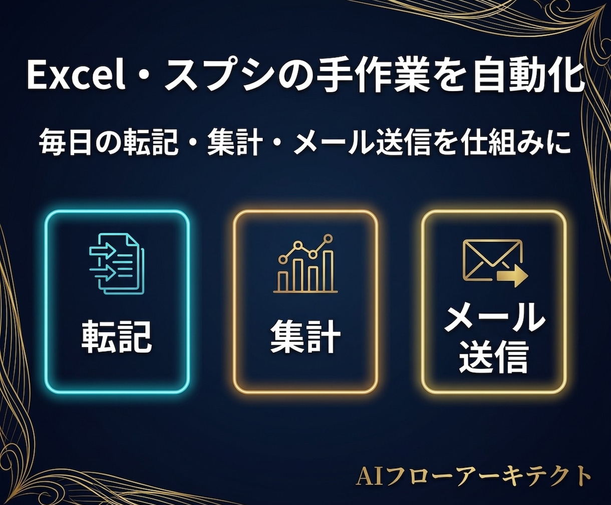 Excel・スプシの定型業務をAIで自動化します 毎日の転記・集計・メール送信を仕組みに イメージ1