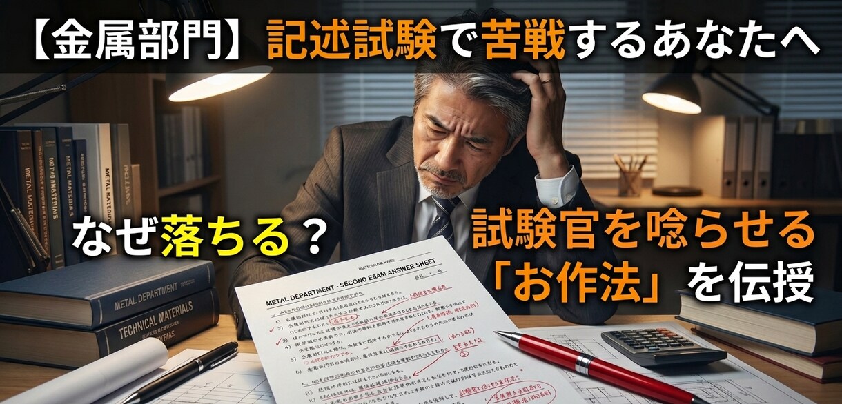 技術士(金属部門)記述試験の内容指導します 一発合格者が添削し、手書きの回答例を納品します。 イメージ1
