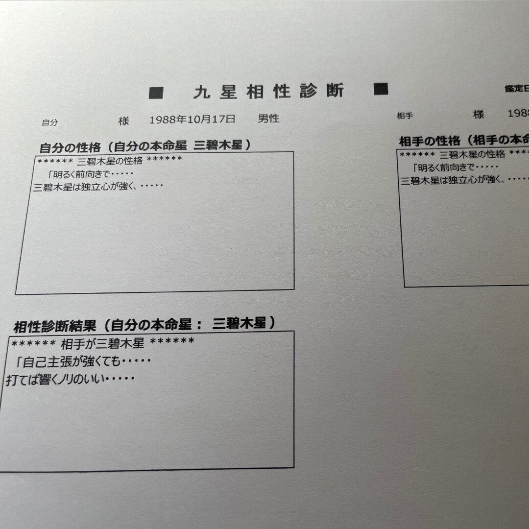 九星気学　鑑定書をおつくりします あなたとお相手の相性を鑑定します イメージ2