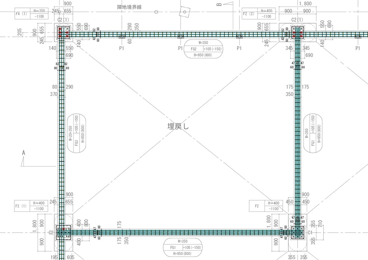 基礎アンカーとの納まり配筋図を作成します 鉄骨工事に伴うアンカーボルトと基礎の配筋の干渉の確認 イメージ2