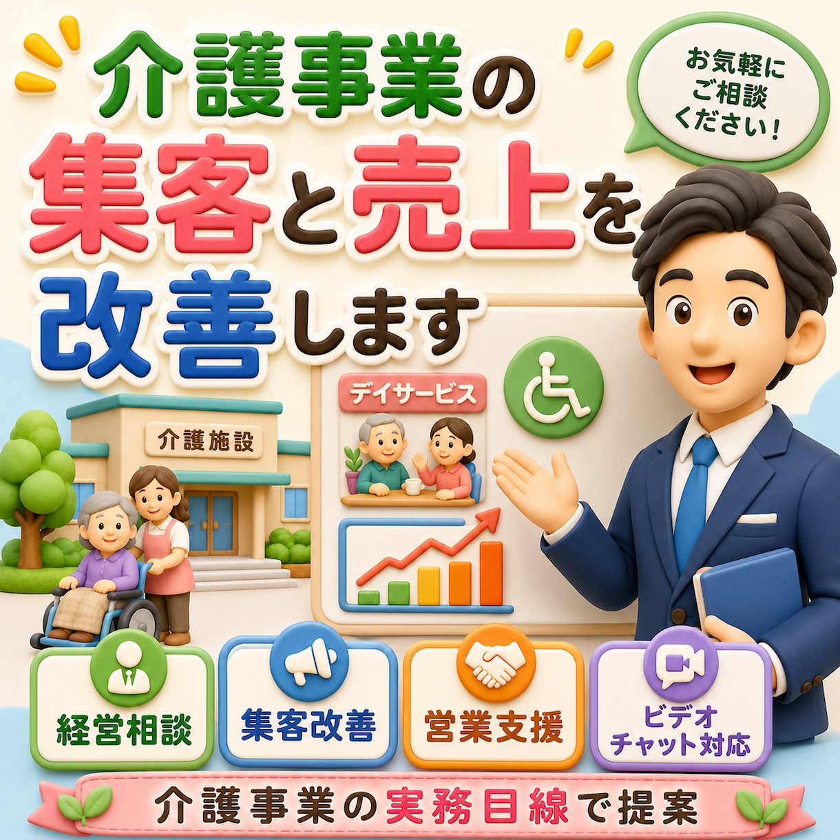 介護事業の集客と売上を改善します 結局事業所の売り上げとは=集客　ここを改善していきましょう イメージ1