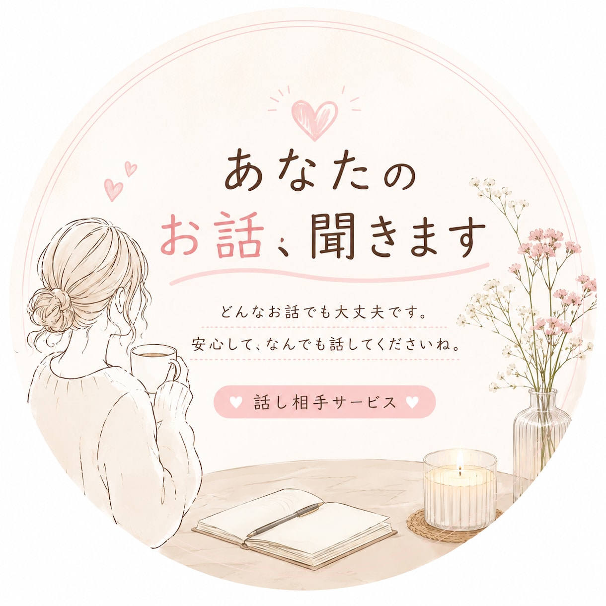 誰かと話したい時に♡ゆっくりお話聞きます 愚痴・雑談・恋愛・人間関係など何でもOK♪ イメージ1
