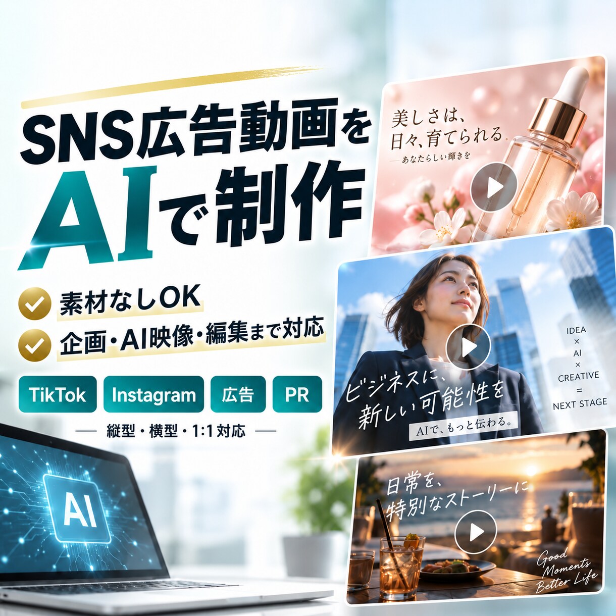 モニター価格！プロがAI活用した広告動画制作します 素材、台本なしでも対応可能！SNS・広告・PR動画対応可能 イメージ1