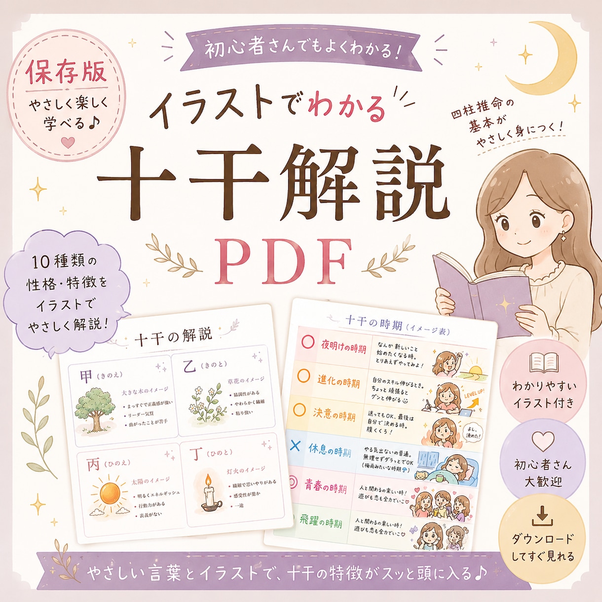 イラストでわかる十干解説PDFをお届けします 初心者さんでも楽しく学べる保存版のやさしい四柱推命BOOK イメージ1
