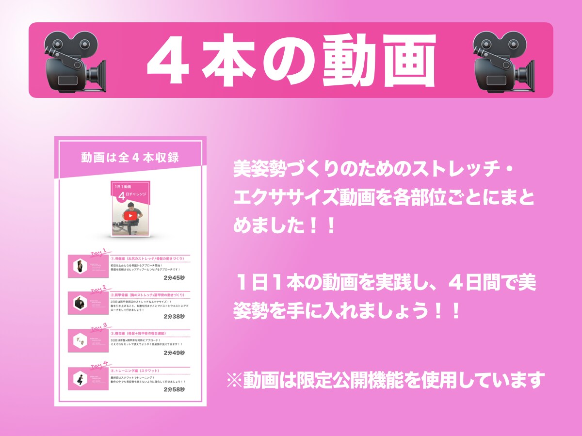 損してませんか？美姿勢へプロデュースします 全4日間のストレッチ&エクササイズで美姿勢を作りましょう♪ イメージ3