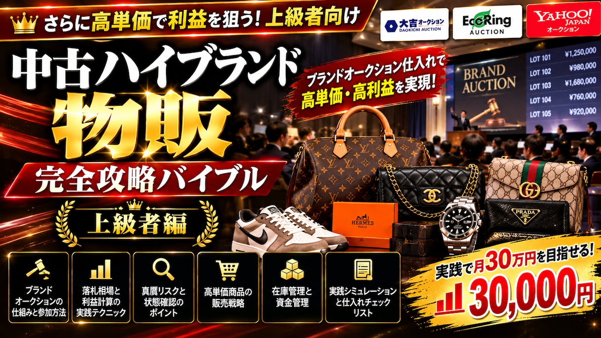 中古ハイブランド物販の仕入れ戦略を教えます ブランドオークション仕入れから高単価販売まで徹底解説 イメージ1