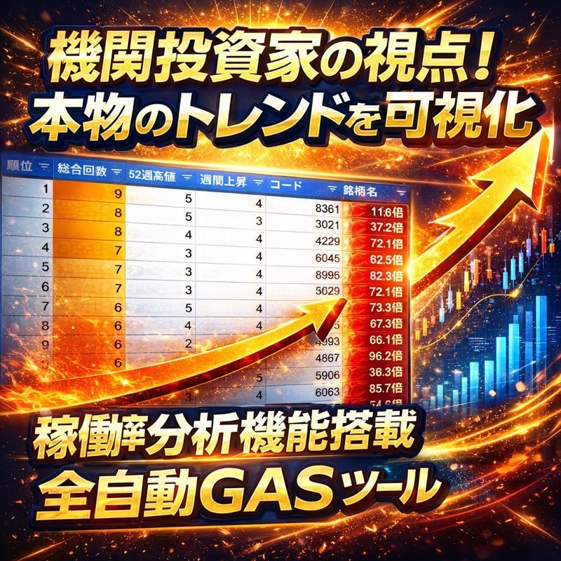 株探データ全自動収集！本物のトレンドを分析します 機関投資家の視点「業種稼働率」を自動算出し可視化します イメージ1