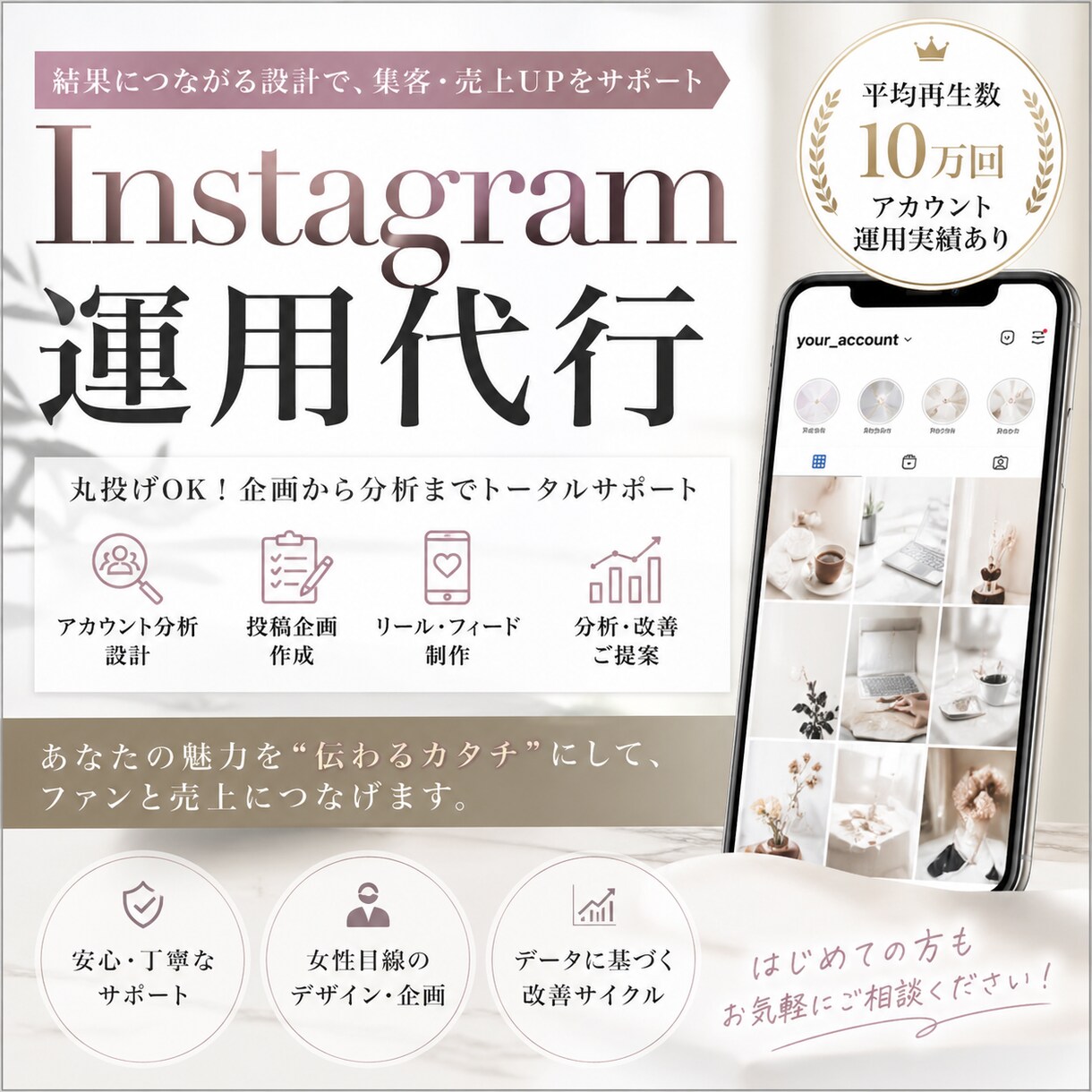 インスタ運用＋投稿作成まとめて対応いたします Instagramアカウントの運用代行をいたします。 イメージ1