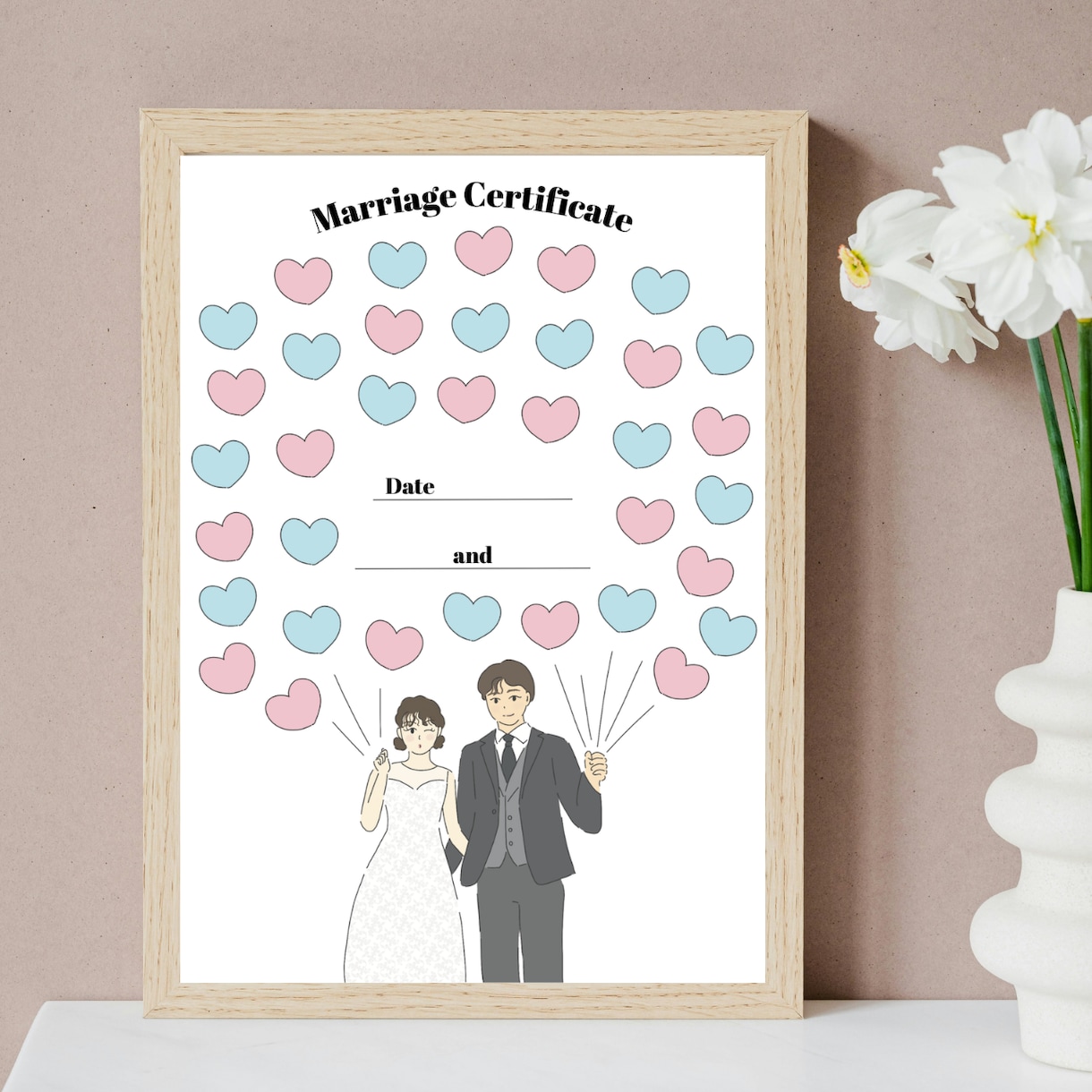 イラスト付き♡オリジナルの結婚証明書を作ります ゲスト参加型演出でゲストと一緒に作り上げる結婚証明書を イメージ1